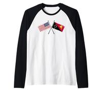 USA Papua Nueva Guinea Banderas Cruzadas Bandera Americana PNG Camiseta Manga Raglan