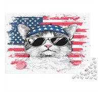 USA Short Hair Cat Rompecabezas,desafío for Adults Estilo patriótico Fresco Juego Educativo 1000 Piezas Obra De Artee De Juego De para Adultos Y Niños A Partir De 12 Años 1000pcs (75x50cm)