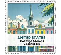 USA States Postage Stamps Coloring Book: 51 Hand-Drawn Designs