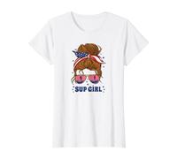 USA-Sup-Girl Stand Up Paddle Surfing Paddleboarding Supboard Camiseta gráfica económica, Mujer, Blanco, L