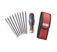 USAG 333 K/SB10 Destornillador combinado carraca integrada, estuche 10 insertos