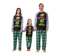 Usaibhir Conjunto de pijama de Navidad a juego para la familia, bonito diseño de Papá Noel, alce, a cuadros, para adultos, hombres, mujeres, niños, parejas, verde, M