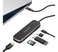 USAMS Hub USB-C Multifuncional 6 en 1 Tipo-C Hub Portátil con Doble Transmisión 3.0, 100W PD Carga Rápida para Portátil, Ranuras para Tarjeta TF/SD, Proyección 4K HD y más, Compatible con