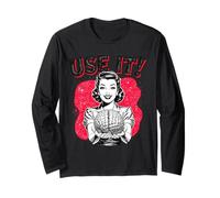 Usarlo Retro Mujer Sosteniendo Cerebro Humor Sarcasmo Manga Larga