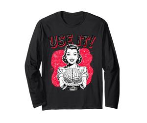 Usarlo Retro Mujer Sosteniendo Cerebro Humor Sarcasmo Manga Larga