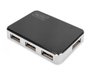 USB 2.0, 4-Port Hub, 4x USB A/F, 1x USB Bmini/F incl. USB A/M to mini5P cable, black