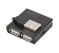DIGITUS DA-70217 - Concentrador USB - 4 puertos USB 2.0 Tipo A - Transferencia de datos hasta 480 Mbit/s - Diseño compacto y ligero - Plug-and-play - Compatible con PC, portátiles y Mac - Negro