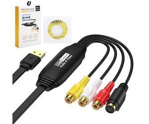 USB 2.0 Video Capture Card Analogue to Digital PC Transfer Kit VHS to DVD/Cassette to Retro Console/Video Grabber Convertidor VHS a digital Compatible with Windows XP/Vista/Win 11/10/7/8 & Mac, etc