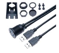 USB 3.0 1M Puerto Doble Macho a Hembra Extensión de Cable de Montaje en Panel de Tablero Redondo para Automóvil Vehículo Barco Camión Bicicleta Motocicleta Paneles de Yates Salpicadero (1 Metro)