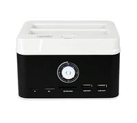 USB 3.0 to SATA Dual Slots Hard Drive Docking Station with USB 2.0 Hub and Card Reader for 2.5 3.5 Inch HDD SSD SATA