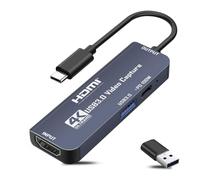 USB 3.0 Video Capture Card with 100W Power Supply & 3.0 Port,4K HDMI to USB C/USB A Capture Card, for Live Streaming, Gaming, Video Audio Recorder, 1080p 60hz Grabber Compatible with Camera