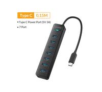 (USB C 0.15M)iDsonix USB 3.0 HUB 5Gbps Estación de acoplamiento 7 puertos USB A Tipo C HUB Divisor Toma