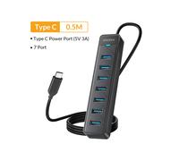 (USB C 0.5M) iDsonix USB 3.0 HUB 5Gbps Estación de acoplamiento 7 puertos USB A Tipo C HUB Divisor Toma