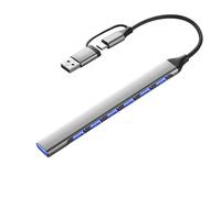 USB C 3.0 Hub Adaptador 7 Puertos, Distribuidor Ultra Thin USB 3.0 * 1 + 2.0 * 6, Hub de datos portátil de aluminio con adaptador USB C a A para MacBook Pro/Air, unidad flash USB, teclado, ratón y más