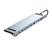 USB C Dock VGA USB3.0 Adaptador Hub Tipo-C RJ45 TF Reader Estación de acoplamiento 11 Puertos para Laptop