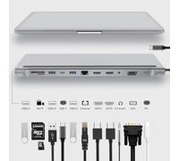 USB C Docking Station 12 in 1, USB C Hub Multiport Adapter with USB Ports/Dual 4K HDMI/VGA/3.5 Audio/PD 100W/SD/TF/Ethernet, Laptop Docking Station for MacBook/Dell XPS/More Type-C Devices