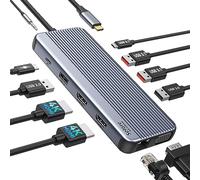 USB C Docking Station 3 Monitores, Dual HDMI Docking Station 11 en 1 Triple Display USB C Hub Multiple Adapter con 2*4K@60Hz HDMI &1080P VGA, USB C & 2 USB3.1 10Gbps, 2 USB 2.0, RJ45 Ethernet, 100W PD