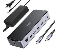 USB C Docking Station 3 Monitors Laptop Dock Dual Monitor with 2 HDMI DisplayPort 4K144Hz,USB A 2.0/3.0,USB C 3.1 10Gbps&30W Output,Ethernet,MicroSD&SD,Audio&Mic,150W DC Power for DELL/Lenovo/HP