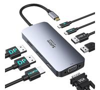 USB C Docking Station Dual Displayports 8 en 1 Multiport Adapter with 4K HDMI, 2 * 4K DP, 1080P VGA, 2*USB2.0, USB C Data, 100W PD 3.0, Laptop Multi Monitors Station for DELL HP