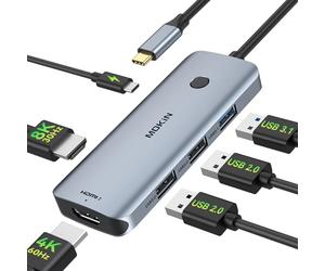 USB C Docking Station Dual HDMI Adapter MOKiN 6 in 1 USB C Hub, Laptop DockingStation Dual Monitor con Single 8K@30Hz HDMI, 3 puertos USB, 100W PD para Dell/HP/MacBook/Lenovo Yoga