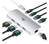 USB C Docking Station Dual Monitor 8 en 1 Laptop Docking Station 2 Monitores USB C Hub con 4K Dual HDMI, DisplayPort, 1Gbps Ethernet, 100W PD, 3 USB A/C 3.0 Adaptador Compatible con DELL, HP, Plata