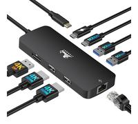 USB C Docking Station Dual Monitor 8 en 1 Laptop Docking Station 2 Monitores USB C Hub con 4K Dual HDMI, DisplayPort, 1Gbps Ethernet, 100W PD, 3 USB A/C 3.0 Adaptador Compatible con DELL, HP, Negro