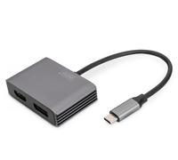 USB-C - DP + HDMI Adapter, 20 cm 4K/30Hz, silver, aluminum housing