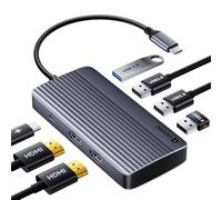 USB C Hub Dual HUMI, QUUGE 7 em 1 Docking Station Dual Monitor com 5Gbps 3.0 e 3*USB 2.0 Ports, 4K HDMI e 100W PD, Adaptador HDMI para MacBook Air/Pro, e Mais Dispositivos compatíveis com USB C