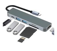 USB C Hub, PD100W, 4K HDMI, 2 x USB A, TF/FD, estación de acoplamiento 6 en 1 USB C, adaptador US B, compatible con MacBook Pro y MacBook Air, distribuidor US B, compatible con adaptador MacBook