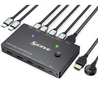 USB C KVM Switch para 2 computadoras portátiles 4K@60Hz, USB-C Switch KVM comparte 1 monitor HDMI y 4 puertos usb, carga 100w, control remoto por cable y 3 cables
