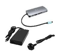 Docking Station USB-C i-tec Metal Nano HDMI/VGA LAN + Cargador Universal 77W Plateado