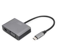 DIGITUS Adaptador gráfico USB-C - USB-C a Mini DisplayPort y VGA - UltraHD 4k/30Hz - DisplayPort 1.4 - Longitud de Cable 20cm - Plug & Play - Gris