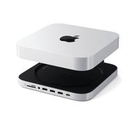 SATECHI Mac Mini Hub, Soporte con Carcasa SSD NVMe/SATA M.2, USB-C 10Gbps, 3 x USB-A 5/10Gbps, Jack de Audio 2.0, Base Dock Mac Mini para Mac Studio, Mac Mini M2/M1 (Incompatible con M4), Plata