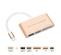 USB-C OTG Hub, Lzcat USB-C a USB 3.0 + USB 2.0 + lector de tarjetas TF/SD/Micro SD + puerto de carga de alimentación micro USB - Cable adaptador de aluminio conector para MacBook Pro/ChromeBook