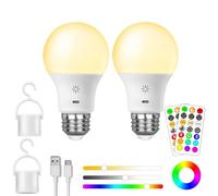 USB C Recargable Bombilla Batería con Control Remoto, 8W Inteligente Bombillas RGB Cambio de Color, 9+3 Temperatura De Color, E27 LED Regulable Lampara Control Táctil Con Temporizador, 2600mAh,2 pack