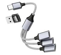 USB C Splitter 1 a 3 USB-A para Carga y Transferencia de Datos Adaptador USB 3 Hembra en Macho Tipo C Ladrón Cable Nylon Duplicador con Adaptador para iPhone MacBook Galaxy PC Unidad Flash Teclado