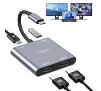 USB C to Dual HDMI Adapter with 2 HDMI Port, USB 3.0, PD, 4 in 1 Dual Monitor Adaptor Support Laptop USB c to Dual Monitor Adapter for USB C Port Laptops and Tablets (Single 4K@60Hz and Dual 4K@30Hz)