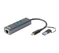 Adaptador Gigabit D-Link USB-C/USB > 3 x USB 3.0 (SS) + 1 x RJ45 Ethernet Gigabit