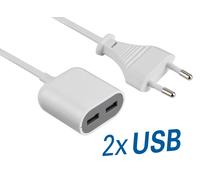 Usb charger adapter cable 2,4a 2,4a shared output, 1,5 m cable, white,
