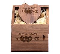USB Flash Drive de Madera con diseño Grabado por láser de Mr & Mrs - Memoria USB de 64GB con Forma de corazón y Caja a Juego para Regalo de novedades (Noga)