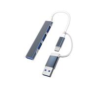 (USB gris) Concentrador USB tipo C Dock 3.0 Hub USB 4 puertos Adaptador divisor múltiple OTG compatible
