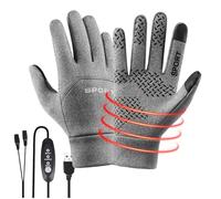 USB Heated Gloves - Thermal Touchscreen Mittens for Winter Use | 3 Temperature Settings with Thick Fleece Lining, Electric Heating Gloves for Cycling Skiing Hiking Camping Driving Work, Black Gray