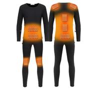 USB Heated Thermal Underwear Set for Men Women, Men's Heating Trousers and 9 Heating Zones Warmer Fleece Line Base Layer,Black,4XL
