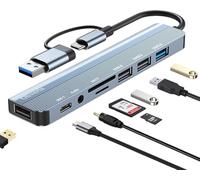 usb Hub C M-Acbook Distribuidor 8 en 2 con lector de tarjetas SD y TF, puertos USB 3.0 y 2.0, y salidas de audio de 3,5 mm
