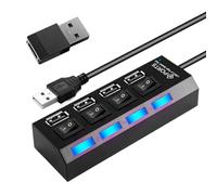 USB Hub: Divisor De Datos De Alta Velocidad Múltiple, Expansor USB Compacto Con Base Sin Deslizamiento, Control De Botón Independiente De Información Independiente, Adaptador Liviano Duradero | Centro