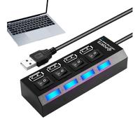 USB Hub Multiport, Compact Data Splitter, Abs Anti Slip Design, Independent Control Buttons, Black 1 Piece Blacks, for Remote Work Studio Travel Classroom Coworking