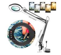 USB LED Desk Lamp with 10x Magnifying Glass 5 Color Mode Adjustable Brightness for Skin Care/DIY/Precision Repair/Reading(Black-Long)