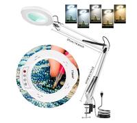 USB LED Desk Lamp with 10x Magnifying Glass 5 Color Mode Adjustable Brightness for Skin Care/DIY/Precision Repair/Reading(White-Long)