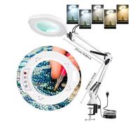 USB LED Desk Lamp with 10x Magnifying Glass 5 Color Mode Adjustable Brightness for Skin Care/DIY/Precision Repair/Reading(White-Short)