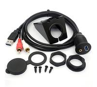 USB RCA Flush Mount Cable USB 3.0 y 3.5mm AUX 2 RCA macho a USB y 1/8 Audio estéreo Femenino tablero panel de montaje de código de extensión para coche Bike Boat Motor (1 Meter)